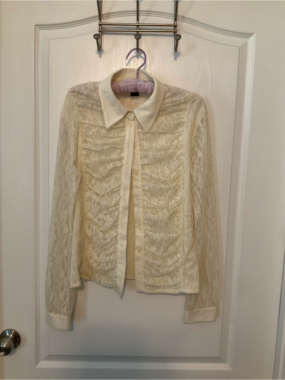 Moda International Cream Lace Button-Front Blouse Jacket